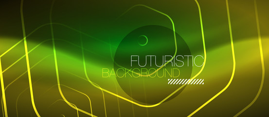 Neon glowing wave, magic energy and light motion background. Vector wallpaper template