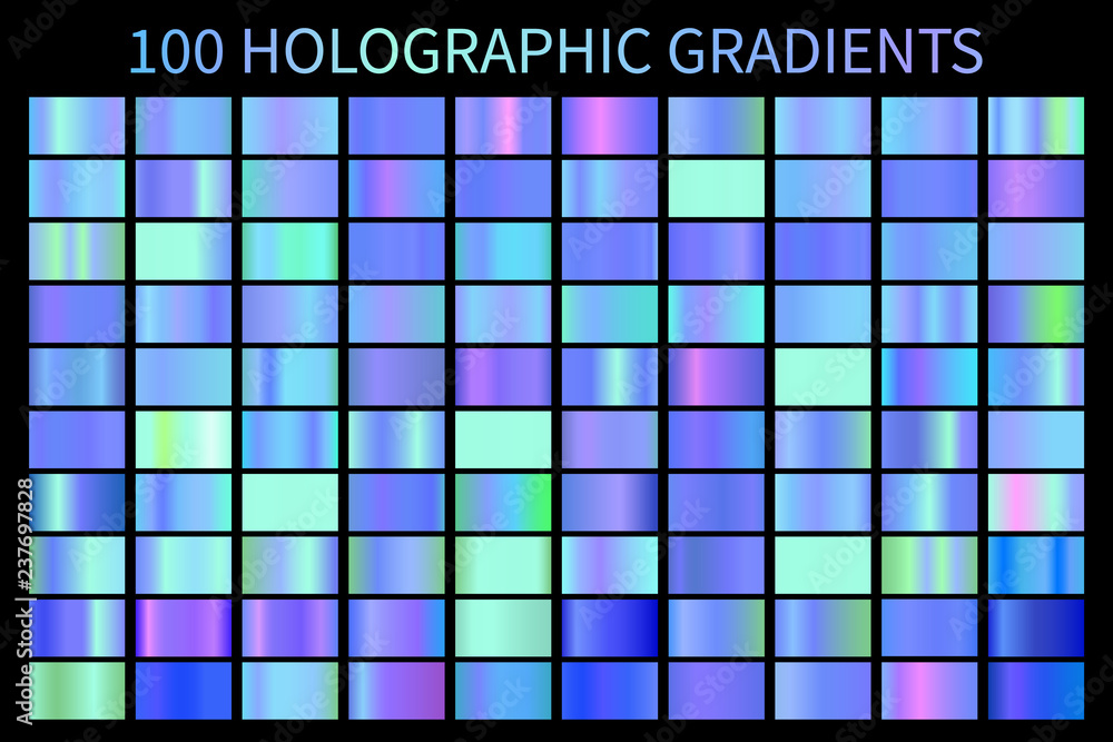 Poster holographic blue gradient colorful background vector. hologram foil texture gradient template