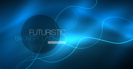 Glowing abstract wave on dark, shiny motion, Christmas and New Year magic space light. Techno abstract background