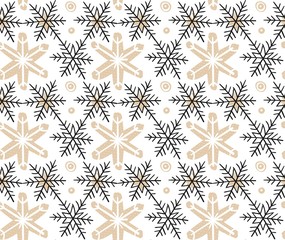 Hand drawn vector Merry Christmas rough freehand graphic design elements seamless pattern with snowflakes isolated on white background
