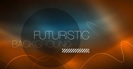 Abstract shiny glowinng color wave design element on dark background - science or technology concept