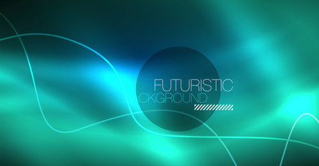 Glowing abstract wave on dark, shiny motion, Christmas and New Year magic space light. Techno abstract background