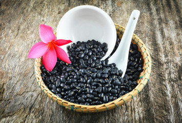 Black bean on basket / black food black beans grain seeds on bamboo basket