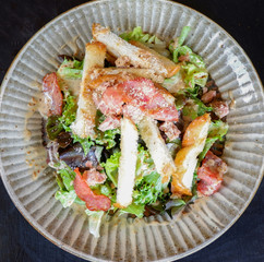 picy salad bacon / green lettuce salad with ham pork bread bacon