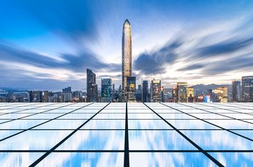Shenzhen city night scene and technology concept