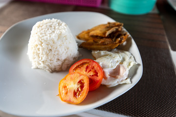 Fried dried fish and egg with rice