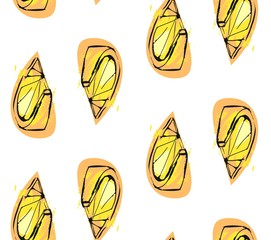 Hand drawn vector abstract unusual summer time seamless pattern with lemon slice and freehand texture isolated on white background