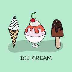 Set of ice cream, Vector cartoon style.