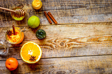 organic citrus scrub homemade on wooden background top view