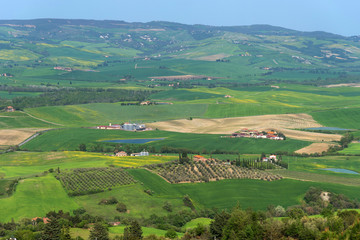 Amazing aerial view of Tuscany from Fortress of Tentennano. Beautiful panorama landscape near Castiglione d'Orcia,Tuscany, Italy