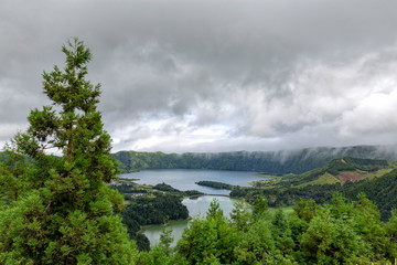 Clouds moving quickly through the Sete Cidades caldera.