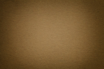 Texture of old dark brown paper background, closeup. Structure of dense cardboard.