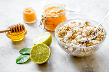 organic citrus scrub homemade on gray background