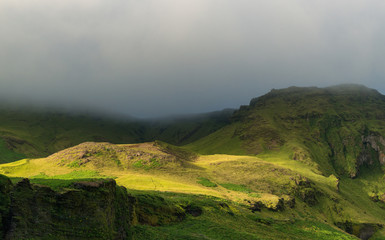 Fototapeta na wymiar Green hills in south Iceland