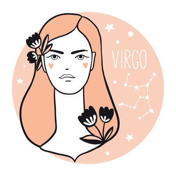 Virgo girl. Sketch style woman with zodiac sign