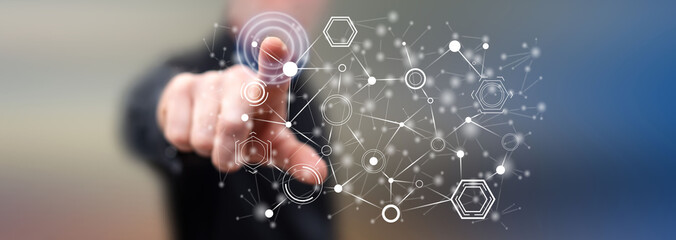 Man touching a virtual network