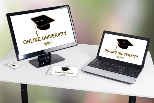 Online university concept on different devices