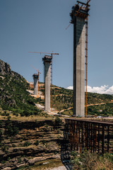 high pillars of new highway bridge to Podgorica