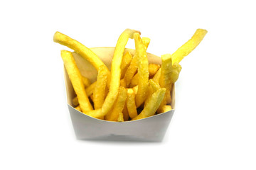French fries potato fry on white isolated background           