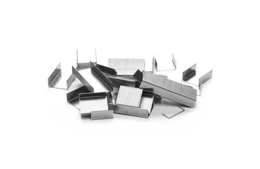 Metal staples for stapler isolated on white background