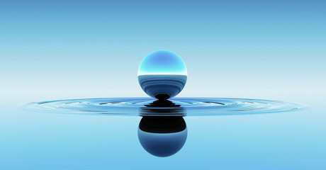 Blue Sphere in Water Abstract Background. 3D illustration