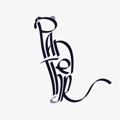 Obraz premium Typografia zwierząt, kaligrafia zwierząt, logo zwierząt, logotyp zwierząt. Typografia czarnej pantery, kaligrafia czarnej pantery, logo czarnej pantery, logotyp czarnej pantery.