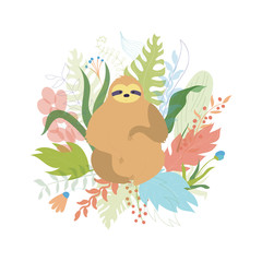 Vector illustration of cute character sloth
