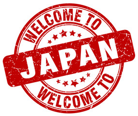 welcome to Japan red round vintage stamp
