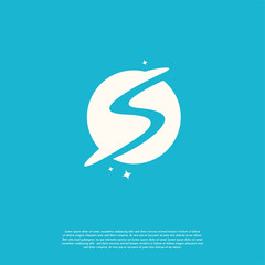 Initial Letter S Swoosh Orbit Logo Designs Vector, S Initial Logo for kids logo template in blue background, Logo symbol icon