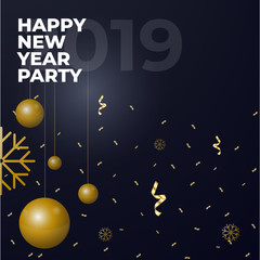Happy New Year Vector Poster Whit Gold Elements