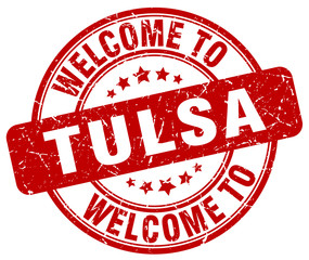 welcome to Tulsa red round vintage stamp