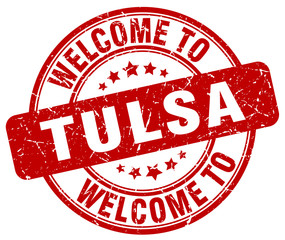 welcome to Tulsa red round vintage stamp