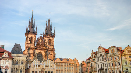 Fototapeta na wymiar Old Town Square in Prague with magnificent town houses and church