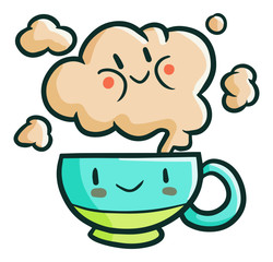Cute and funy green cup with smoke - vector.
