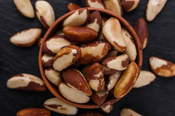 brazil nut on a dark stone background