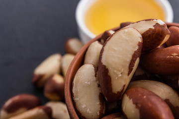 brazil nut on a dark stone background