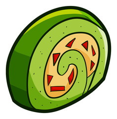 Cute and funny yummy green cake roll - vector.