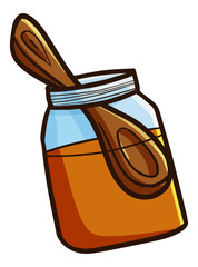 Cute and funny yummy honey in a jar with spoon - vector