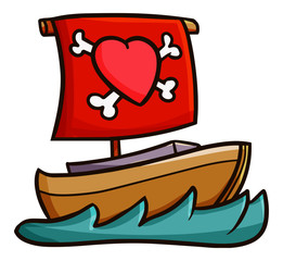 Funny and cute vintage ship with love pirates logo - vector.