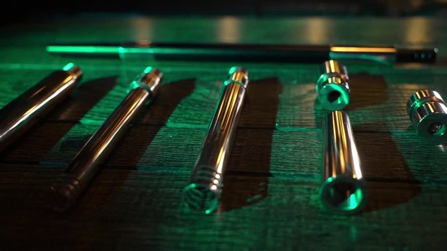 Preparing hookah shisha for smoking. Metal parts or elements