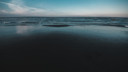Sunset over river under bridge, natural landscape background