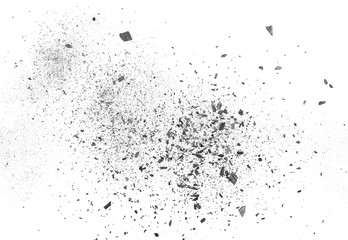Fototapeta na wymiar Black charcoal dust, gunpowder explosion isolated on white background and texture, top view