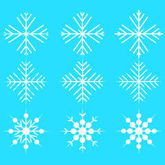 Obraz na płótnie Canvas snowflake winter set of white isolated nine icon silhouette on blue background