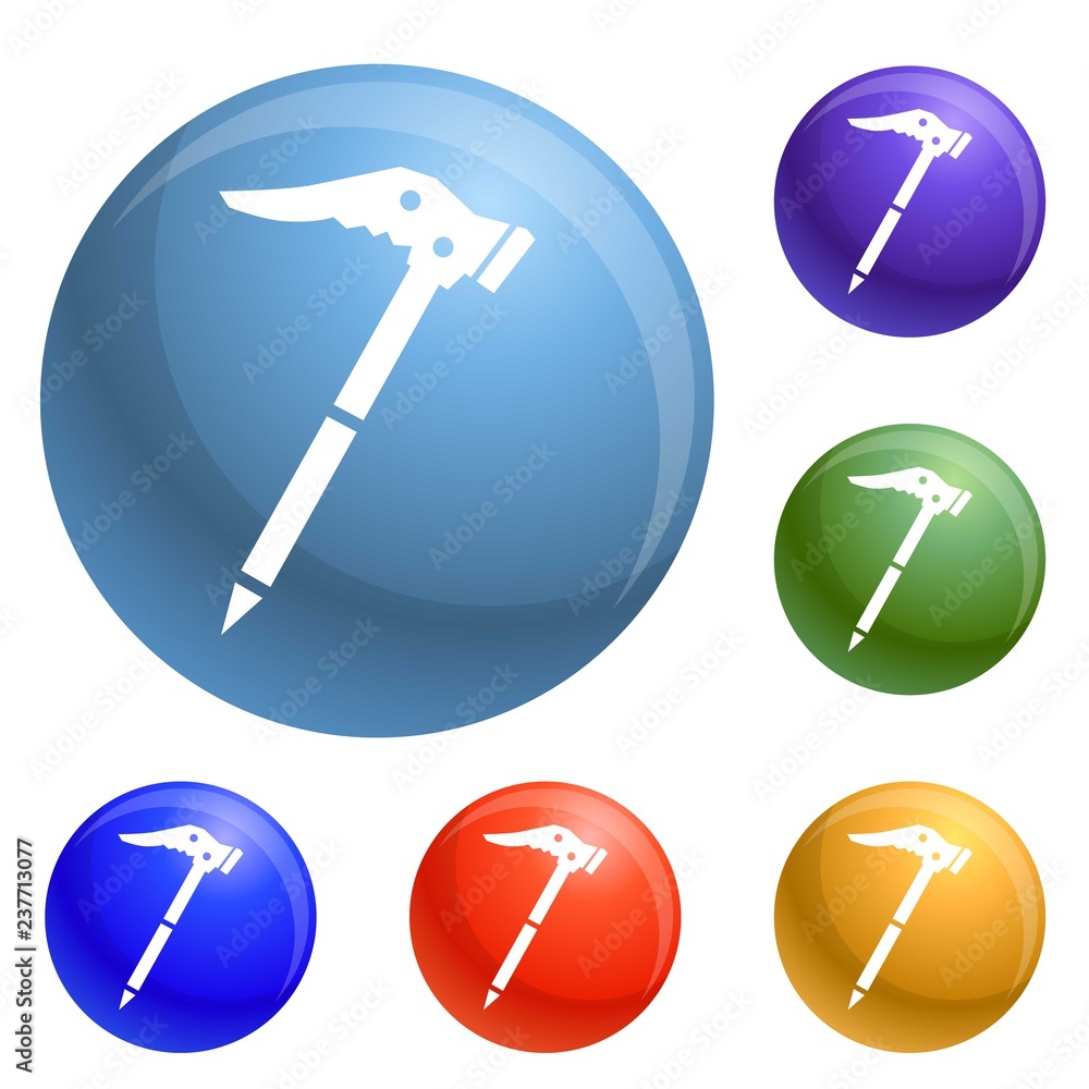 Poster ice axe icons set vector 6 color isolated on white background