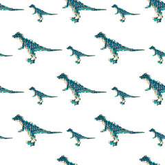 Vector seamless pattern blue big and small dinosaurs