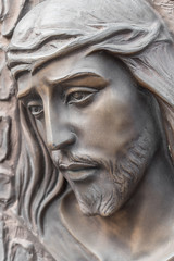 Bronze statue of the face of jesus
