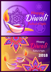 Happy Diwali Festival of Lights 2018 Poster Vector