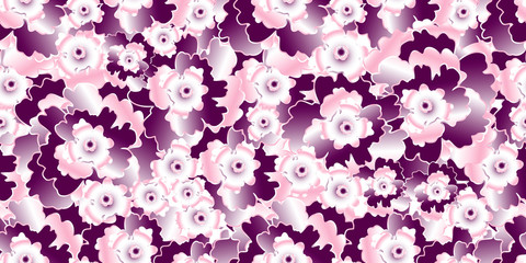 Vector seamless pattern abstract hand drawn gradient white, purple and pink flowers. Background for textile, wallpaper, wrapping, cover page, web site, card, carton, typographic print, fabric, banner.