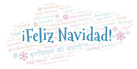 Fototapeta premium Feliz Navidad word cloud - Merry Christmas on Spanish language and other different languages.