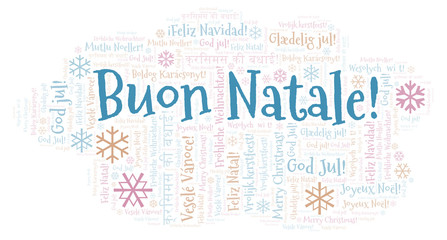 Buon Natale word cloud - Merry Christmas on Italian language and other different languages.